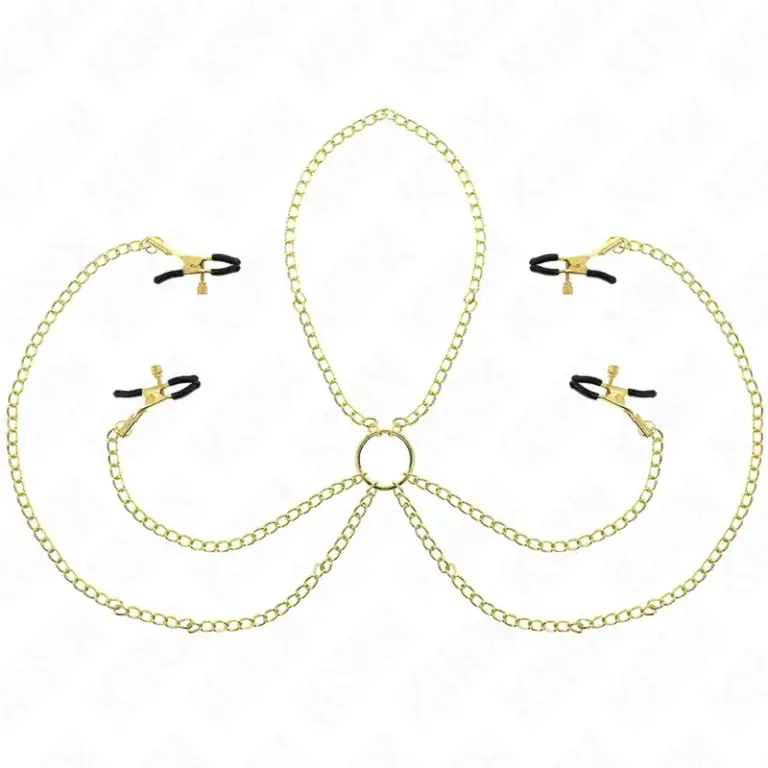 KINK - Pinzas para Pezones y Clítoris 4 Enganches Ajustable Dorado