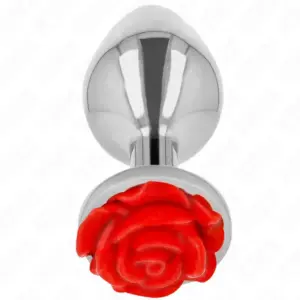 KINK - Plug Anal Metálico con Adorno de Rosa Roja Talla L