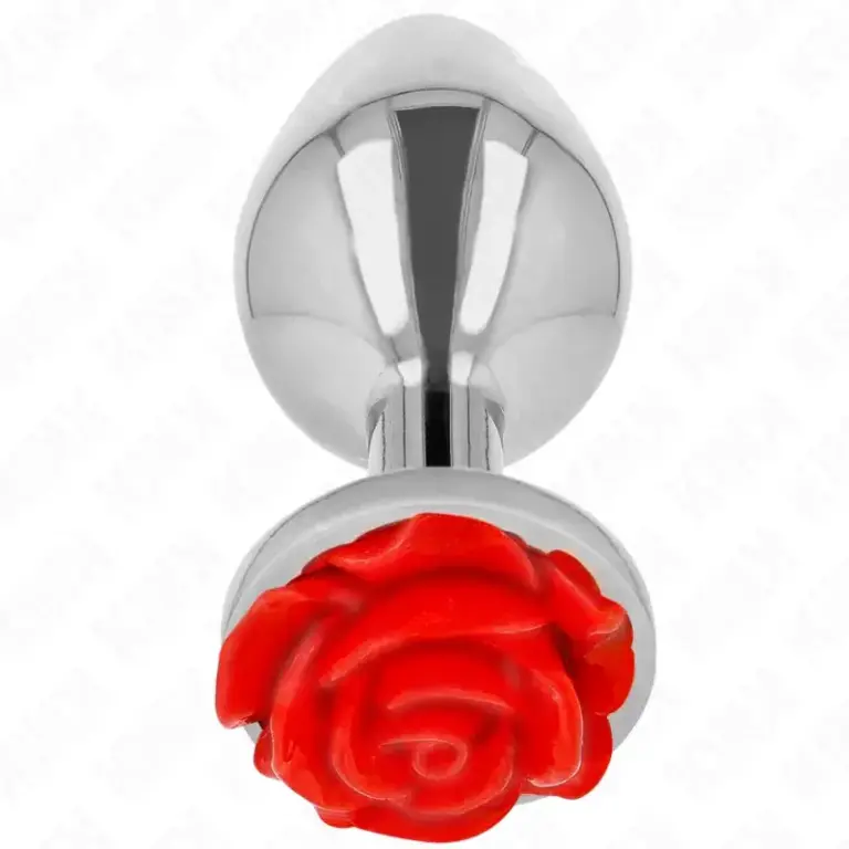 KINK - Plug Anal Metálico con Adorno de Rosa Roja Talla L