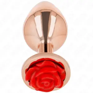 KINK - Plug Anal Metálico Oro Rosa con Adorno de Rosa Roja M