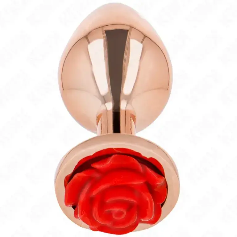 KINK - Plug Anal Metálico Oro Rosa con Adorno de Rosa Roja M