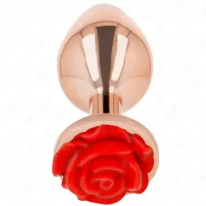 KINK - Plug Anal Oro Rosa con Adorno de Rosa Roja L