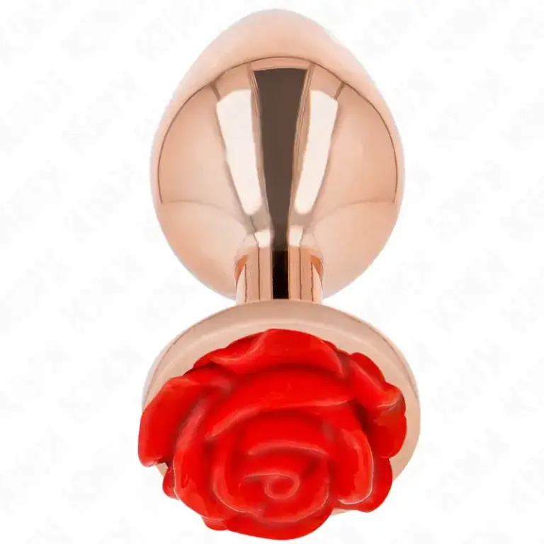 KINK - Plug Anal Oro Rosa con Adorno de Rosa Roja L