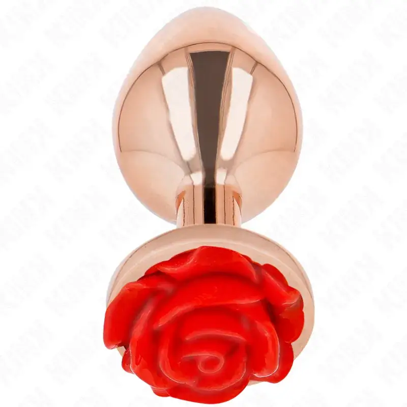 KINK - Plug Anal Oro Rosa con Adorno de Rosa Roja L