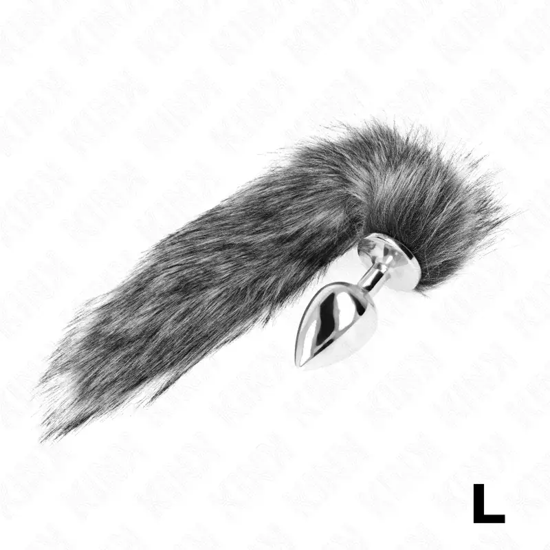 KINK - Plug Anal Talla L 10 x 4 cm con Cola Sintética 40 cm Plateado