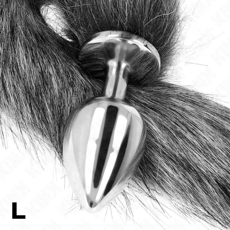 KINK - Plug Anal Talla L 10 x 4 cm con Cola Sintética 40 cm Plateado - Imagen 3