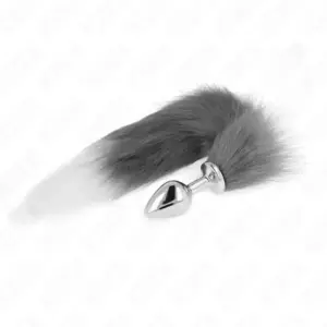 KINK - Plug anal con cola sintética M 8 x 3.5 cm en plata y blanco