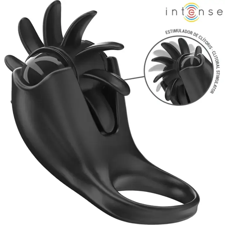 MABEL - Anillo vibrador negro con estimulador de clítoris y 10 vibraciones