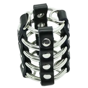 OHMAMA FETISH - Jaula pene con anillas metálicas y correas de piel