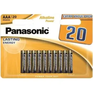 PANASONIC - Pilas Alcalinas AAA LR03 Blister*20, Energía Duradera para tus Dispositivos