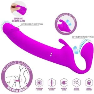 Pretty Love - Dildo strap-on sin arnés 10 vibraciones morado