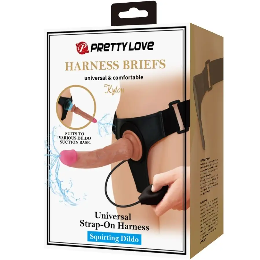 Pretty Love - Kyton Harness Briefs Universal con Dildo Squirting 19 cm Mulato - Imagen 8