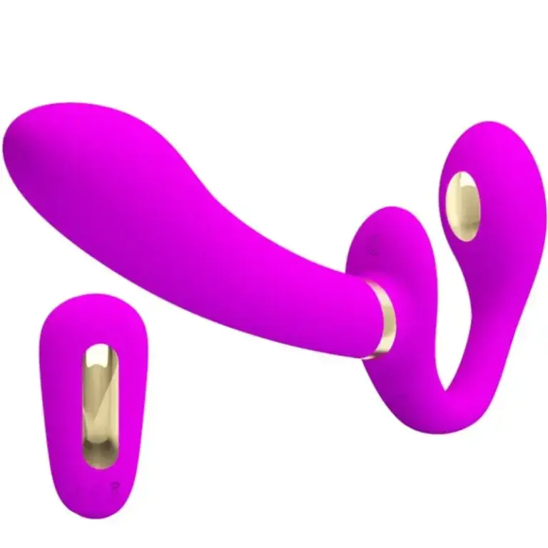 Pretty Love - Vibrador doble strap-on control remoto morado