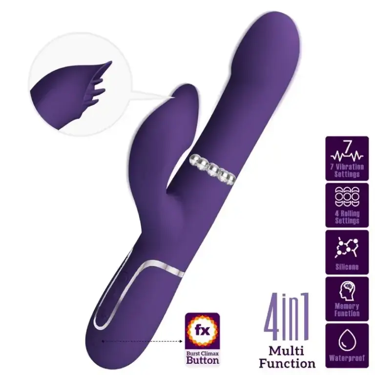 Pretty Love - Vibrador rabbit con perlas morado