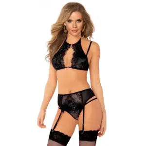 Queen Lingerie - Set Sujetador + Ligero y Tanga Talla S/M
