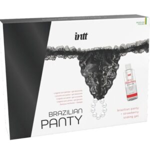 INTT - Panty Brasileña Negra con Perlas y Gel Lubricante Premium