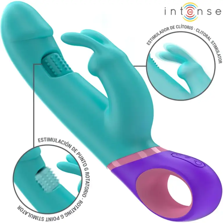 INTENSE - Vibrador Rabbit MONICA Azul con Estimulador Rotatorio