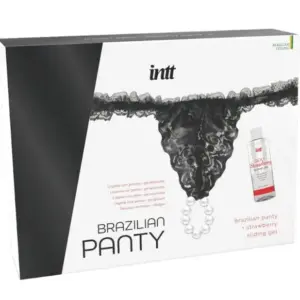INTT - Panty Brasileña Negra con Perlas y Gel Lubricante Premium