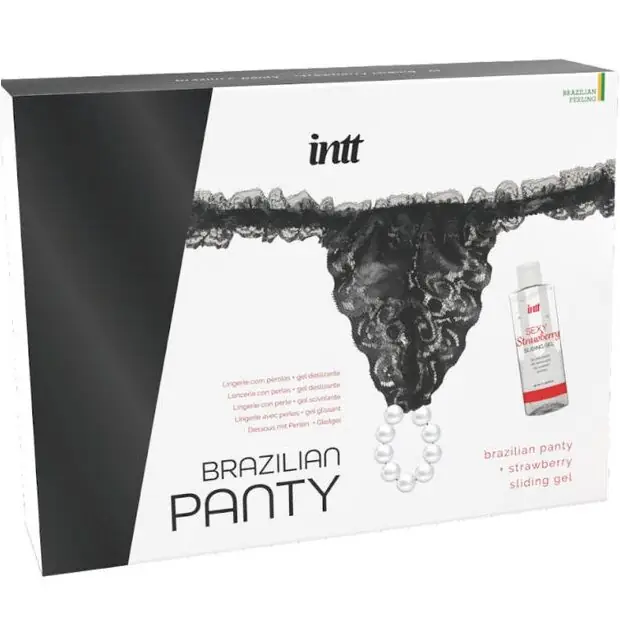 INTT - Panty Brasileña Negra con Perlas y Gel Lubricante Premium