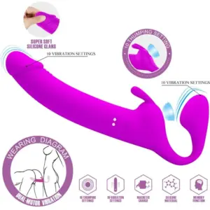 Pretty Love - Zanini Dildo Strap-On 10 Modos Vibración Morado