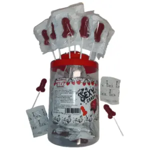 Diablo Picante - Piruletas de Pito Caramelo Fresa y Cereza 50 Unidades