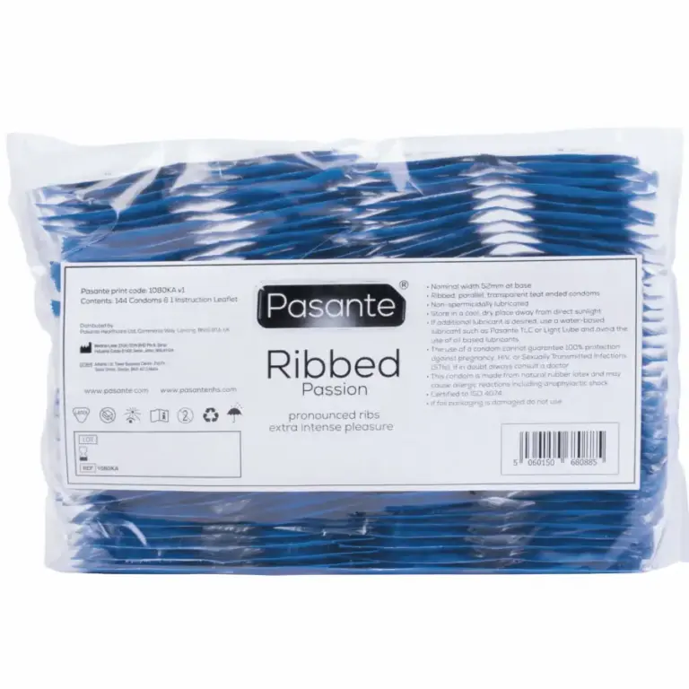 Pasante - Ribbed Passion Preservativos Premium 144 Unidades