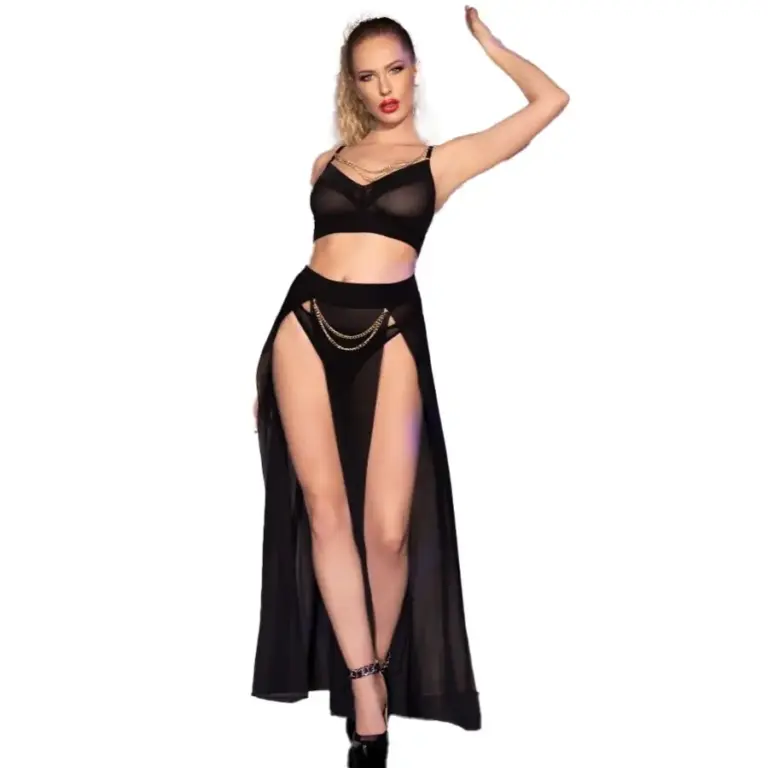 CHILIROSE - Top, Falda y Thong con Cadenas Doradas para Mujeres - vista principal
