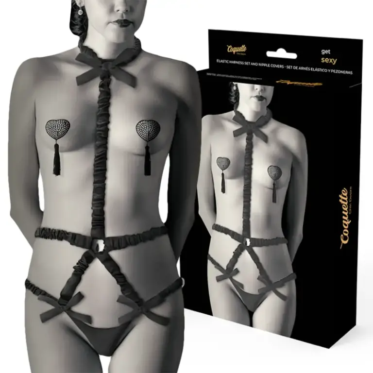 COQUETTE CHIC DESIRE - Set de Arnés Elástico Premium con Cubiertas para Pezones - vista principal