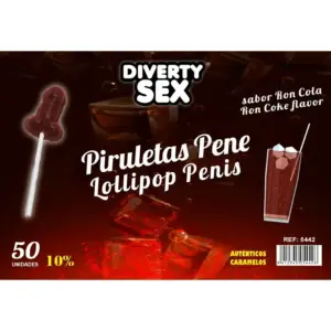 DIABLO GOLOSO - 50 PENIS LOLLIPOPS RON COLA FLAVOR 10% ALCOHOL