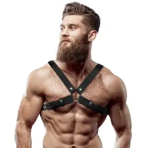 FETISH SUBMISSIVE ATTITUDE - MENS ADJUSTABLE ECO-LEATHER CROSS CHEST BULLDOG HARNESS