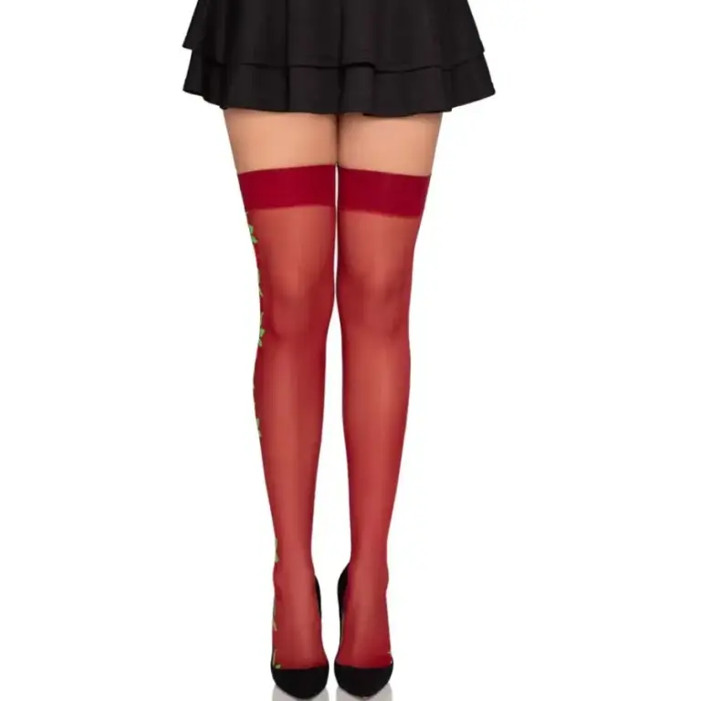 LEG AVENUE - Garter Belt Stockings con Flores Rojas - Estilo Premium - vista principal