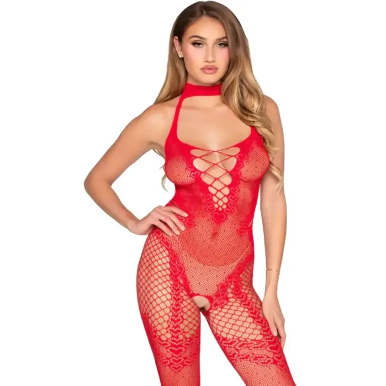 LEG AVENUE - Bodystocking Crotchless Rojo Premium para Curvas - vista principal