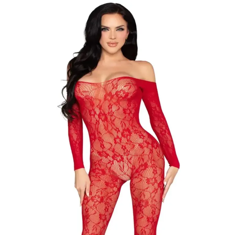 LEG AVENUE - Bodystocking Lencería Floral Roja Premium - vista principal