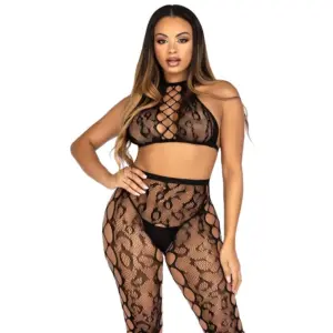 LEG AVENUE - Crop Top & Crotchless Tights Black Original - One Size