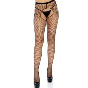 LEG AVENUE - Medias Crotchless Negros Premium con Garter
