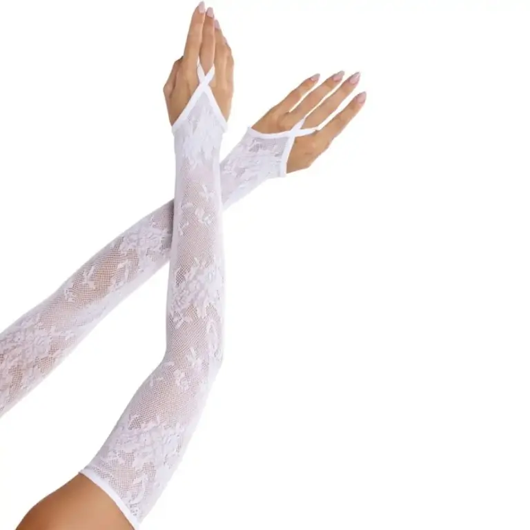 LEG AVENUE - Guantes Largos de Encaje Floral Premium en Blanco - vista principal