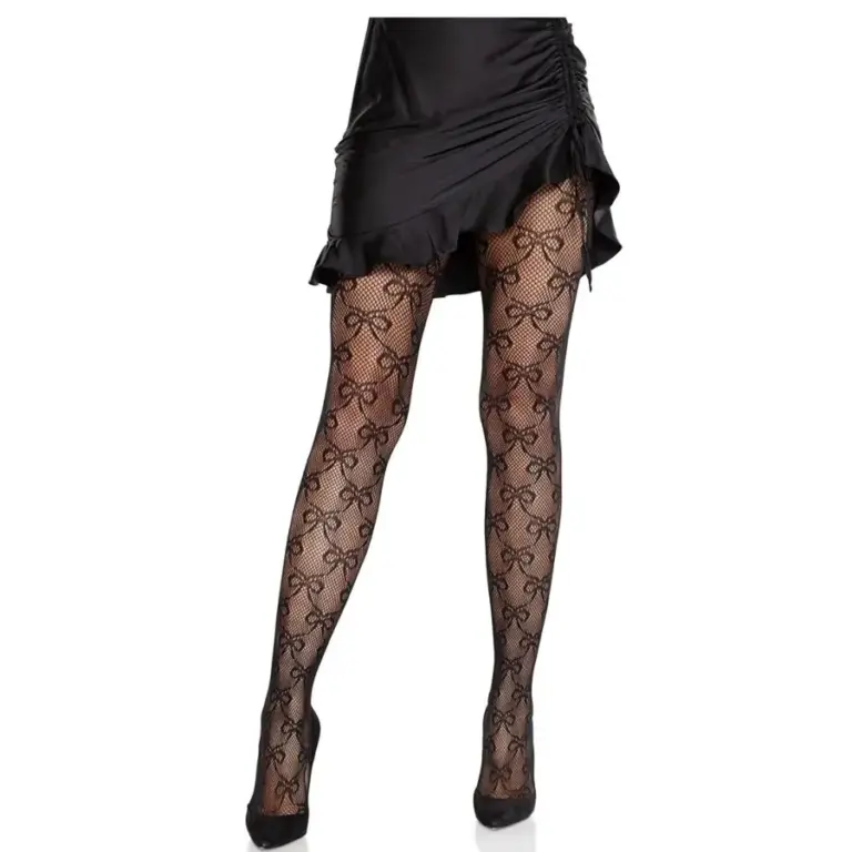 LEG AVENUE - Fishnet Tights with Bow Black | Original Diseño Elegante - vista principal