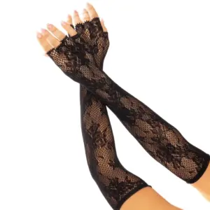 LEG AVENUE - Guantes Sin Dedos Florales Negros Premium