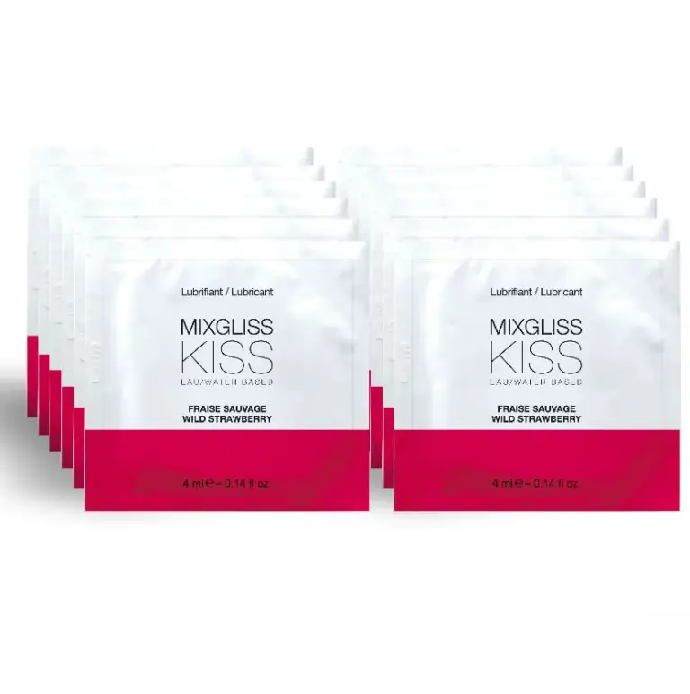 MIXGLISS - Lubricante a Base de Agua Sabor Fresa Premium 12 Unidades