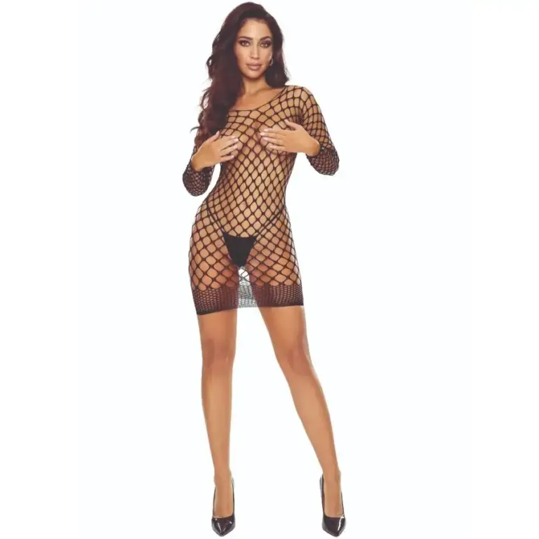 PASSION - Bodystocking Black Grid Crotchless Premium - vista principal