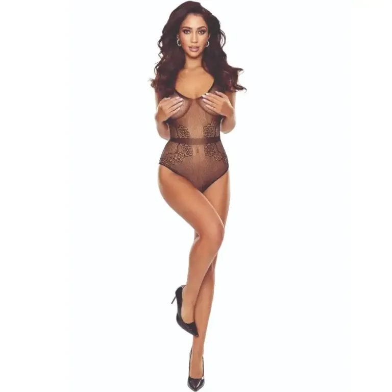 PASSION - Bodystocking Crotchless Black Grid Premium Elegante - vista principal