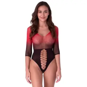 PASSION - Bodystocking Negro y Rojo Mesh Profesional