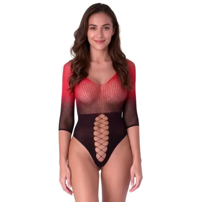PASSION - Bodystocking Negro y Rojo Mesh Profesional - vista principal