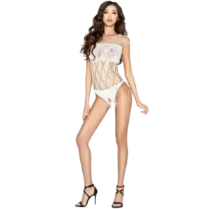 PASSION - Bodystocking Sexy Blanco BS035 Profesional Único