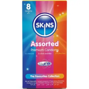 SKINS - Condones Premium Variados Pack 8 | Natural, Dots & Ribs