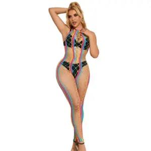 SUBBLIME - 952358 RAINBOW MESH HALTER NECK BODYSTOCKING XS/M
