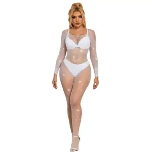 SUBBLIME - Fishnet Bodystocking con Diamantes White Premium