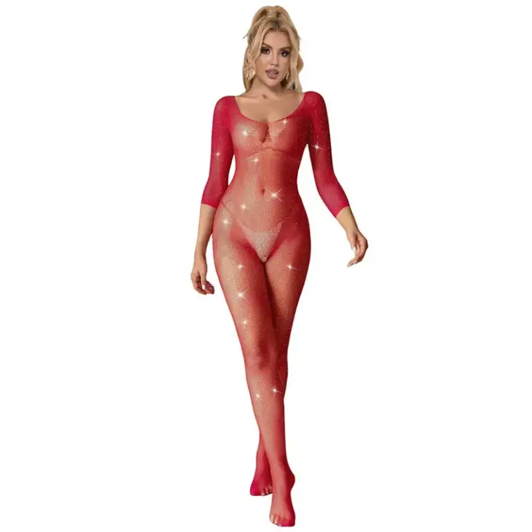 SUBBLIME - Fishnet Bodystocking con Diamantes Rojo XS/M Premium - vista principal