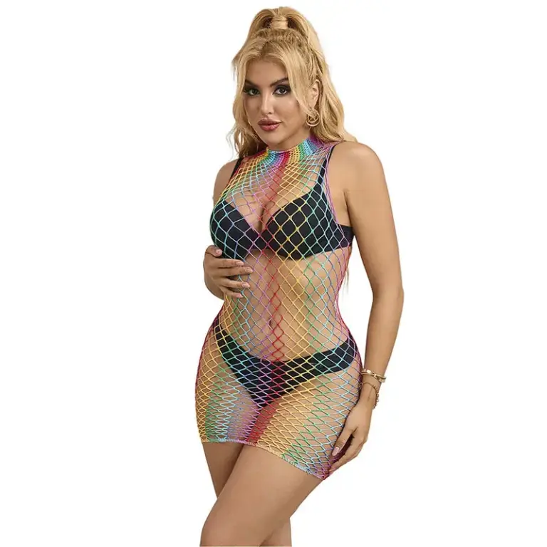SUBBLIME - Rainbow High Neck Fishnet Dress One Size Premium - vista principal