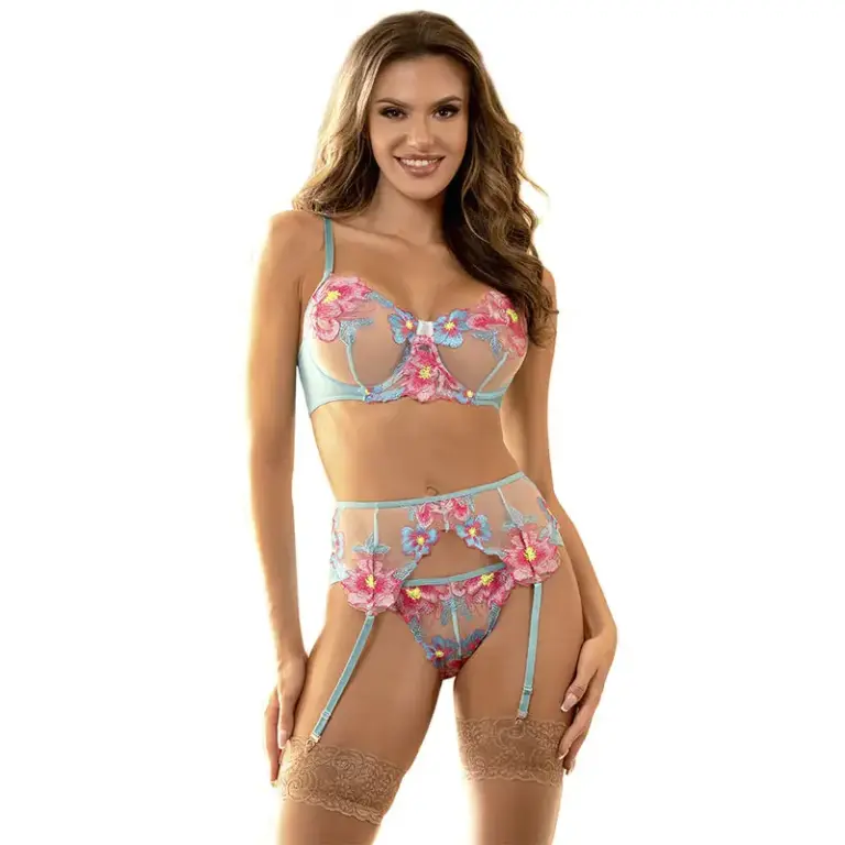 SUBBLIME - Sujetador y Panties con Cinturilla Floral Azul S/M - vista principal